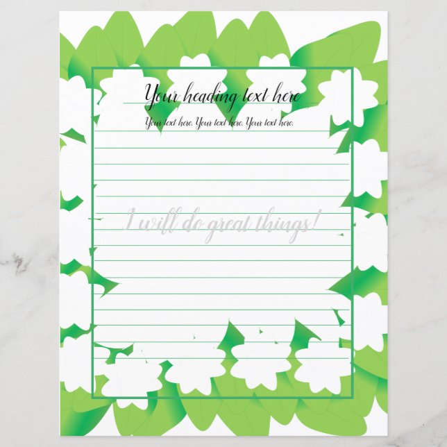 Lámina Papel de escritura floral de jazmín blanco (Anverso)