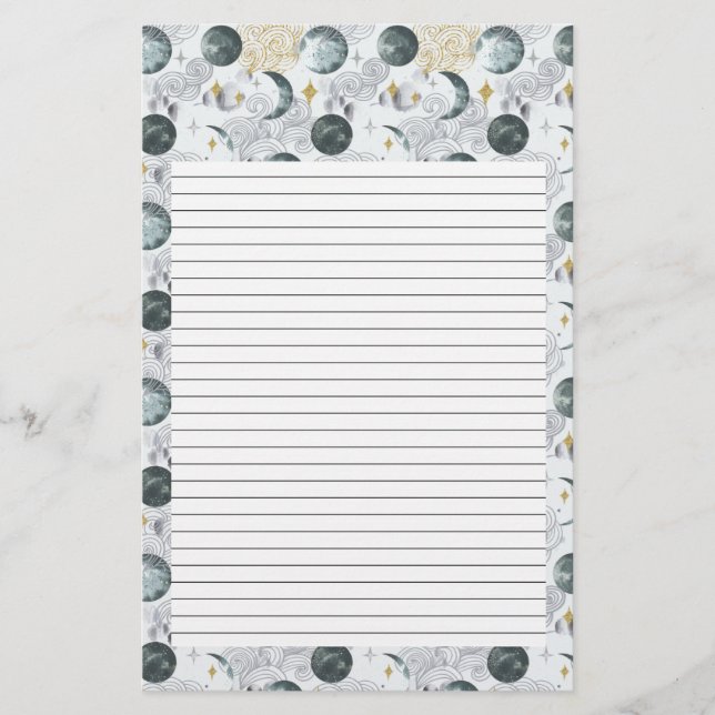 Lámina Papel de escritura lunar | Papelería mística (Anverso)