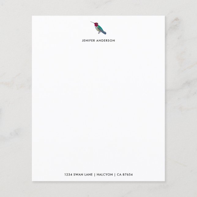 Lámina Papel de estacionamiento del colibrí blanco person (Anverso)