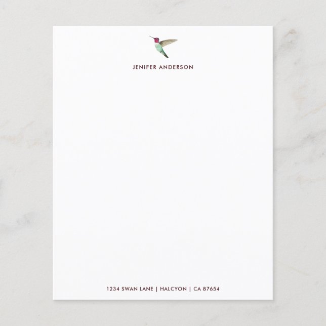 Lámina Papel de estacionamiento del colibrí blanco person (Anverso)