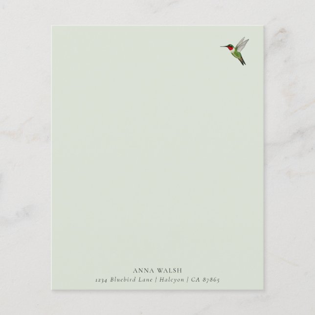 Lámina Papel de estacionamiento del colibrí verde persona (Anverso)