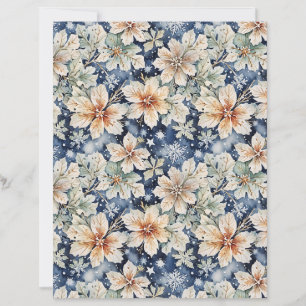 Lámina Papel de invierno floral blanco elegante y azul ma