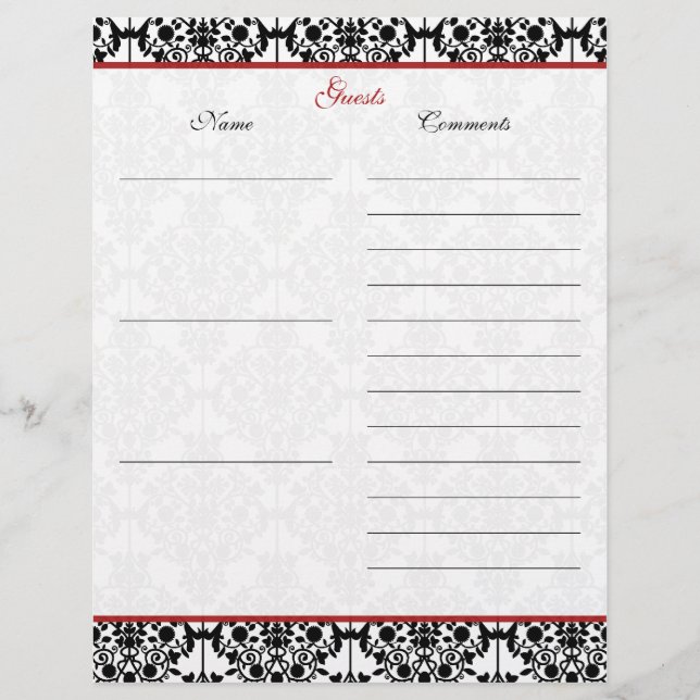Lámina Papel de invitado Red and Black Damask Linate (Anverso)