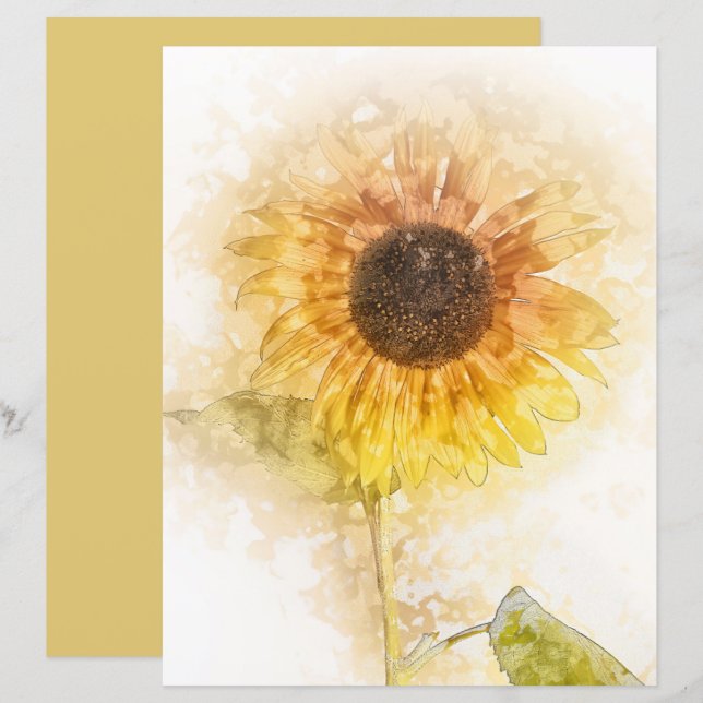 Lámina Papel de la artesanía del Sunflower Watercolor (Anverso / Reverso)