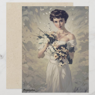 Lámina Papel de libro de caricatura de vintage Bride Flor