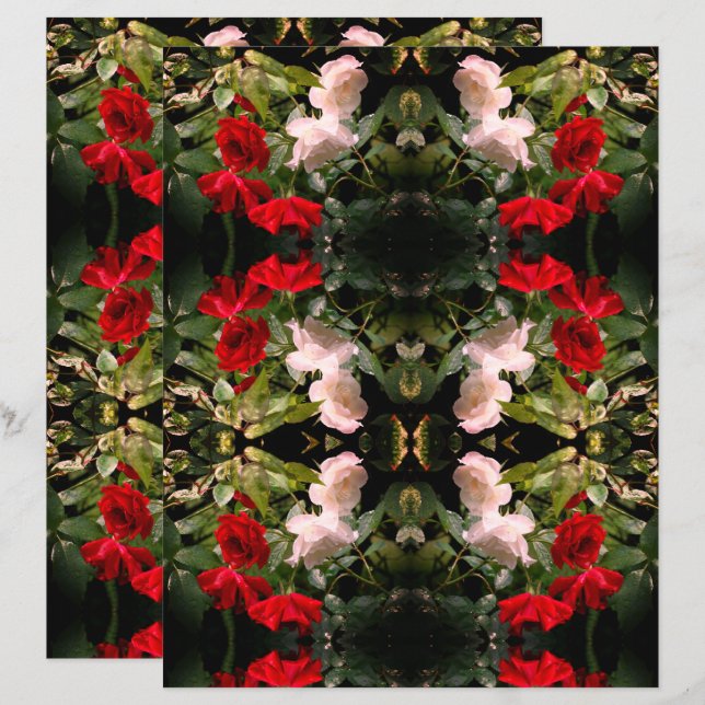 Lámina Papel De Libro De Crapbook De Rosas Rojos Y Blanco (Anverso / Reverso)