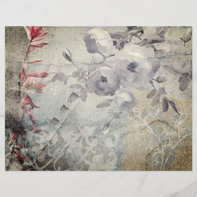 Lámina Papel de libro de croquetas café y gris de rosas (Anverso)