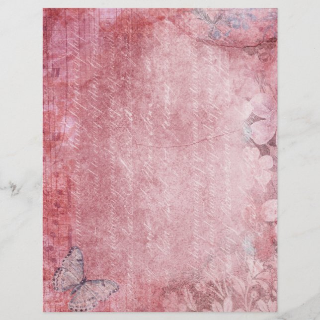 Lámina Papel de libro de cuadernillos florales rosados (Anverso)