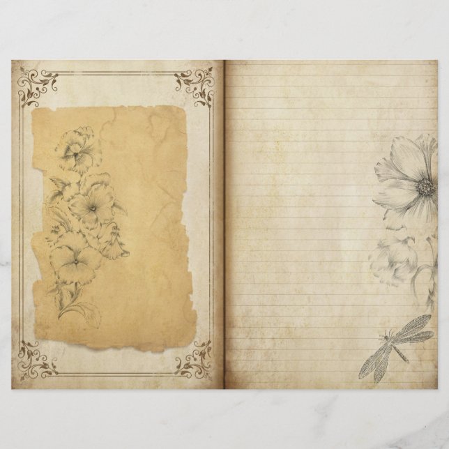 Lámina Papel de libro de cuaderno de notas de vejez flora (Anverso)