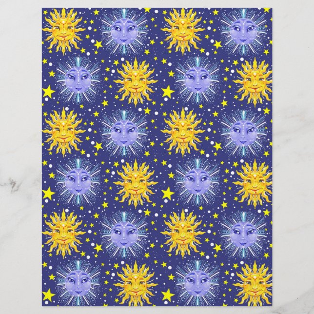 Lámina Papel de libro de rayas Sun Moon Stars 8.5x11 (Anverso)