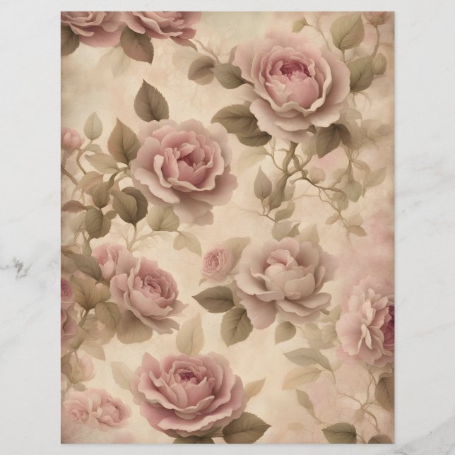 Lámina Papel de libro de texto para rosas de cosecha rosa (Anverso)