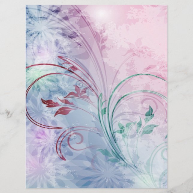 Lámina Papel de origami floral rosa y azul (Anverso)