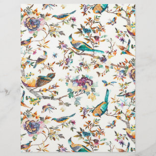 Lámina Papel de origami vintage de pájaros púrpura y verd