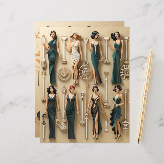 Lámina Papel de papel Art Deco para muñecas (Anverso/Reverso In Situ)