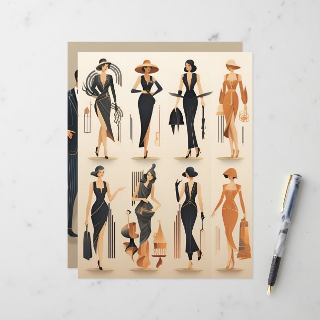 Lámina Papel de papel Art Deco para muñecas (Anverso/Reverso In Situ)