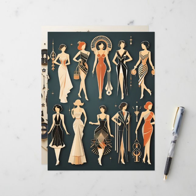 Lámina Papel de papel Art Deco para muñecas (Anverso/Reverso In Situ)