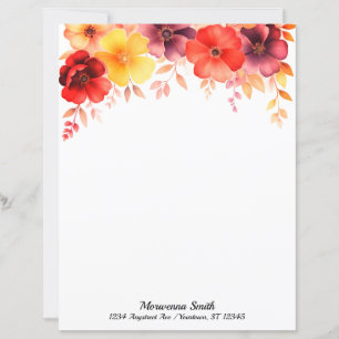Lámina Papel de papelería con borde floral en colores del