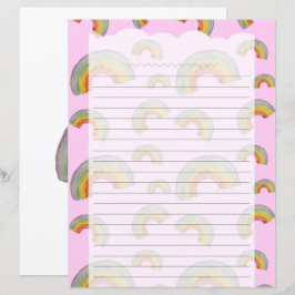 Lámina Papel de papelería de arcoíris kawaii rosa pastel
