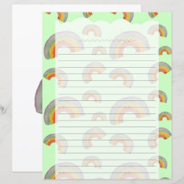 Lámina Papel de papelería de arcoíris kawaii verde pastel