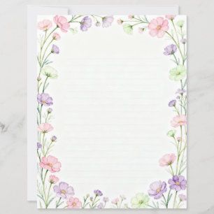 Lámina Papel de papelería de flores rosadas y moradas peq