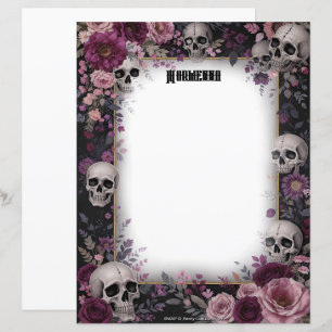 Lámina Papel de papelería de flores y calaveras góticas d