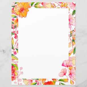 Lámina Papel de papelería floral acuarela naranja rosa en