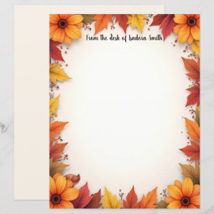 Lámina Papel de papelería Flores de Otoño Dorado