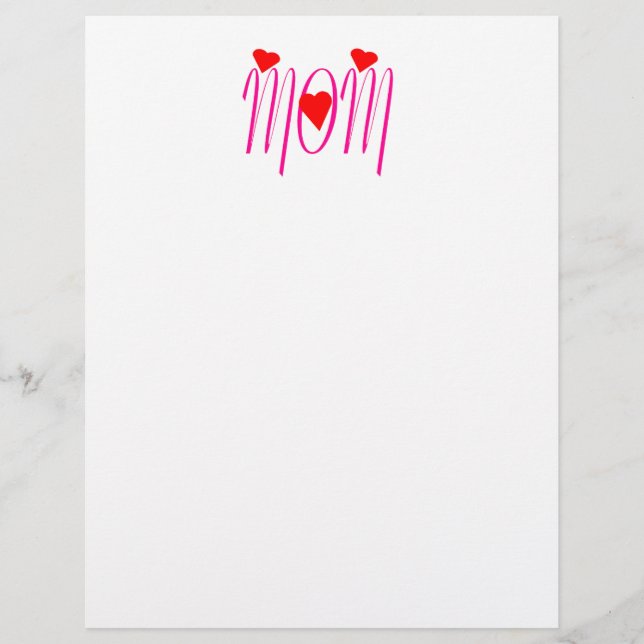 Lámina Papel de papelería para mamá con corazones rojos (Anverso)