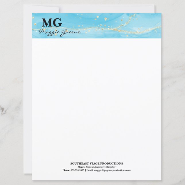 Lámina Papel de papelería personalizada Turquoise Dreams (Anverso)