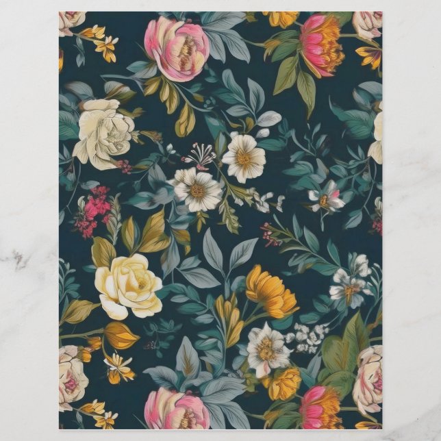 Lámina Papel de patrón floral retro (Anverso)