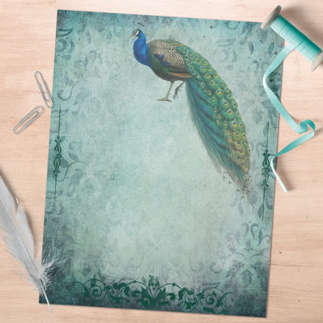 Lámina Papel de pavo real verde azul vintage (Subido por el creador)
