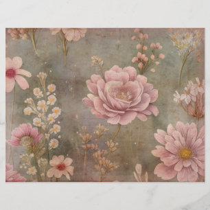 Lámina Papel de pergamino Shabby Pink Floral Scrapbook