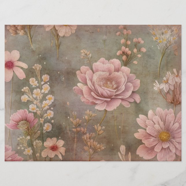 Lámina Papel de pergamino Shabby Pink Floral Scrapbook (Anverso)