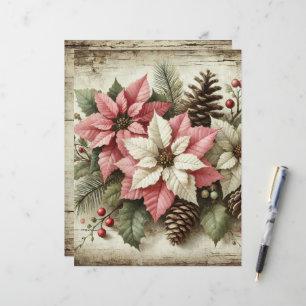 Lámina Papel de poinsettia de invierno con acuarela rusa