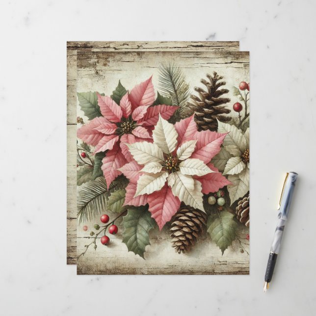 Lámina Papel de poinsettia de invierno con acuarela rusa (Anverso/Reverso In Situ)