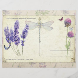 Lámina Papel de postales vintage de lavanda y mariposas