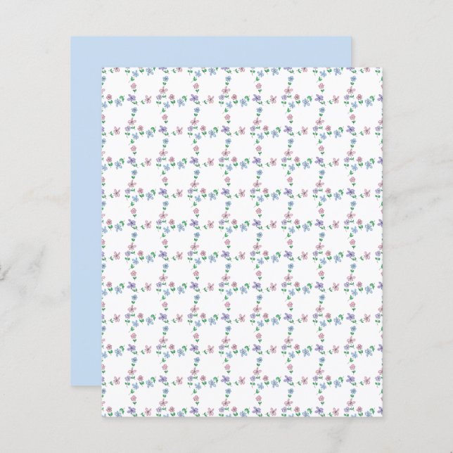 Lámina Papel de rayado de la cuadrícula de flores rosa az (Anverso / Reverso)