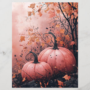 Lámina Papel de rayado de patrón de calabazas negras y ro