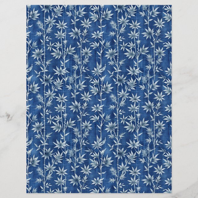 Lámina Papel de rayado de patrón floral shibori azul índi (Anverso)