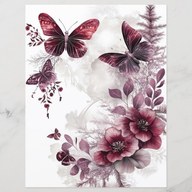 Lámina Papel de reserva de chatarra de rosas y mariposas (Reverso)