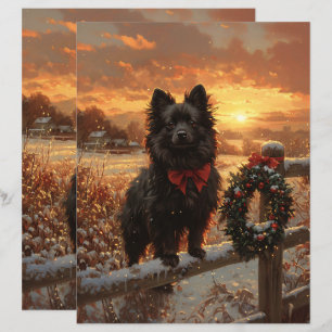 Lámina Papel de Schipperke Dog Rustic Winter