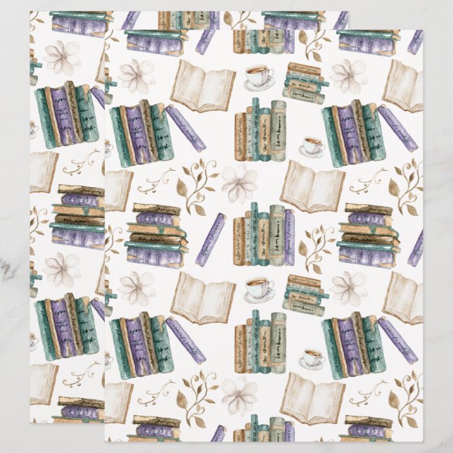 Lámina Papel de Scrapbook Amante de los Libros en Blanco (Anverso / Reverso)