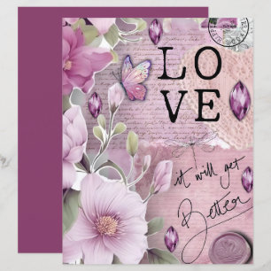 Lámina Papel de Scrapbook Antiguo de Amor Rosa Polvorient