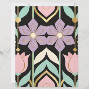 Lámina Papel de Scrapbook Art Deco Floral Negro y Dorado
