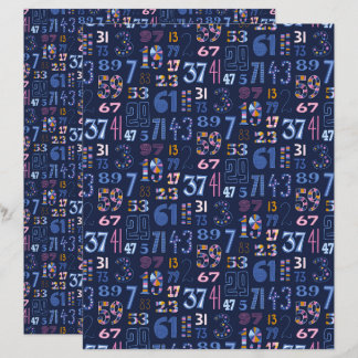 Lámina Papel de Scrapbook Azul Oscuro con Números Primos