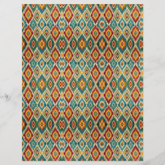 Lámina Papel de Scrapbook Boho Ikat – Amarillo Mostaza y  (Anverso)