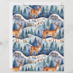 Lámina Papel de Scrapbook Bosque Invernal y Ciervos Acuar