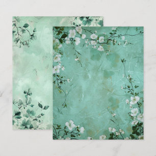 Lámina Papel de Scrapbook Botánico Floral Verde Vintage