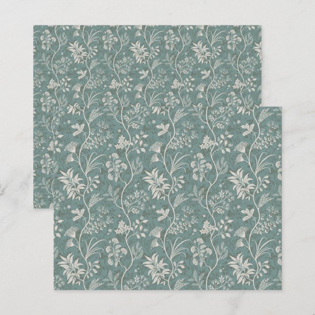 Lámina Papel de Scrapbook Botánico Verde Turquesa Sofisti (Anverso / Reverso)