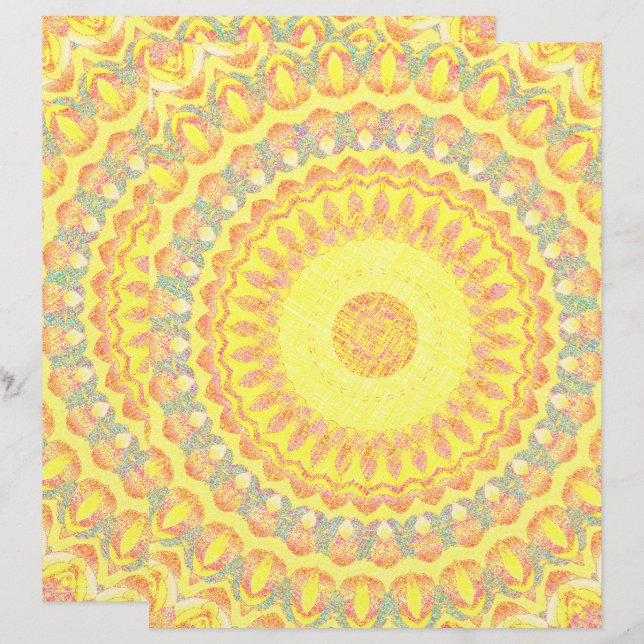 Lámina Papel de Scrapbook Calidoscopio Amarillo de 2 Cara (Anverso / Reverso)